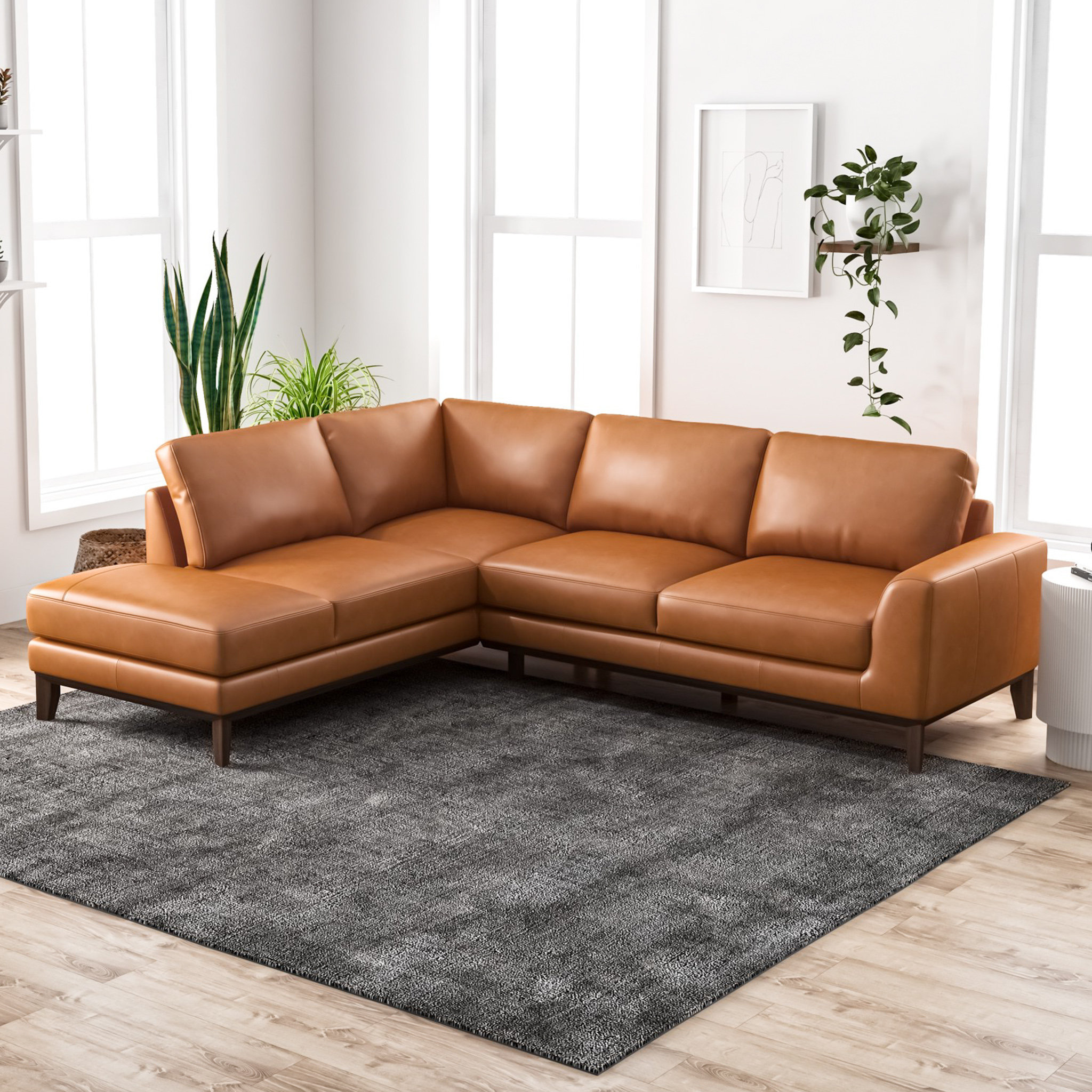 茶 LE st Power Recline Leather Sectional with Adjustable Headrests